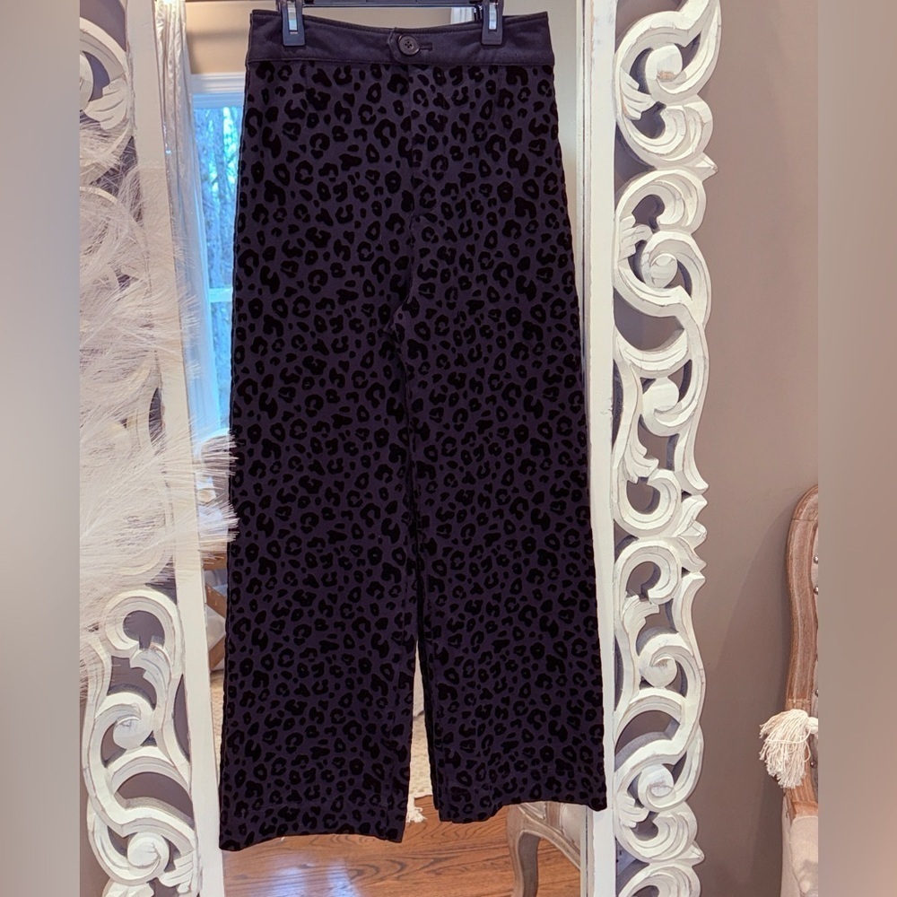 Women’s MAEVE by Anthropologie Eve Ponte Wide-Leg black leopard Pants. Size 2T - Picture 7 of 11